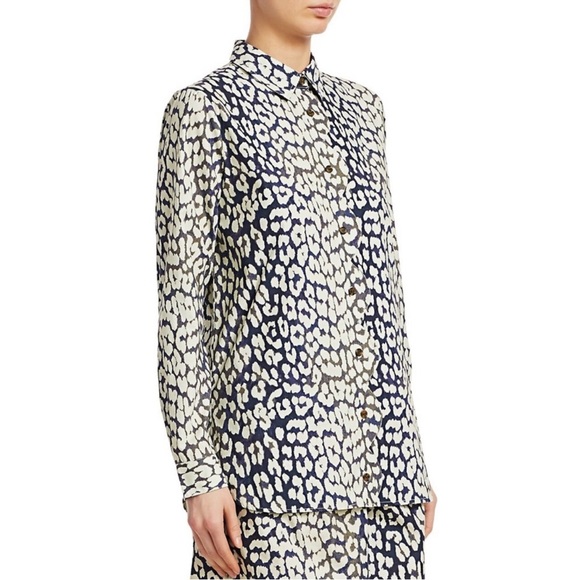 GANNI Leopard Print Long Sleeve Cotton Poplin Shirt | Total Eclipse Sz 36 - Picture 1 of 9